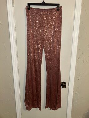 Sequin Wide-Leg Pants in Rose Gold - Women's Jumpsuit Bottoms